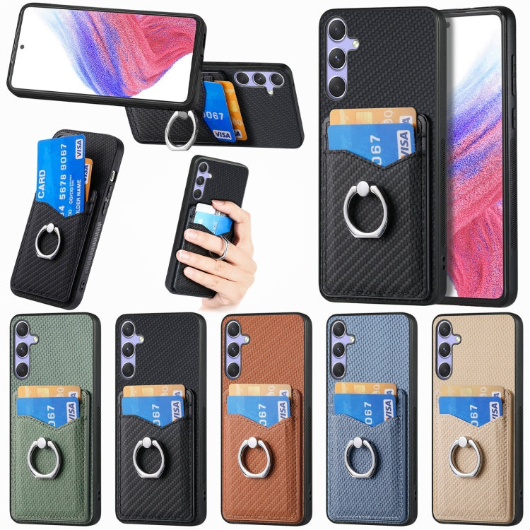 For Samsung Galaxy S25 Ultra 5G Carbon Fiber Card Wallet Ring Phone Case(Green)