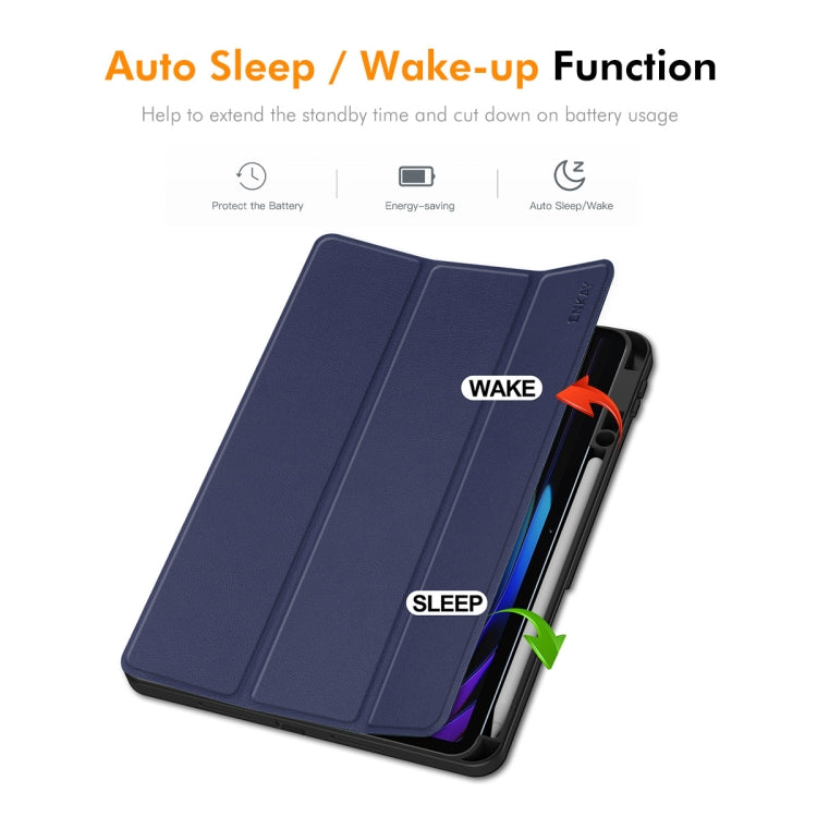 For Xiaomi Pad 7 / 7 Pro 11.2 ENKAY Tri-fold Custer Texture TPU Leather Smart Tablet Case with Pen Slot(Dark Blue)