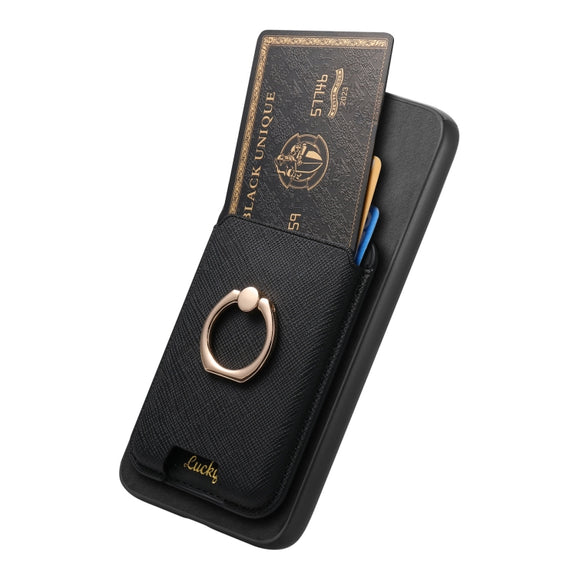 For Samsung Galaxy S25 5G Retro Cross Leather Ring Vertical Insert Card Bag MagSafe Phone Case(Black)