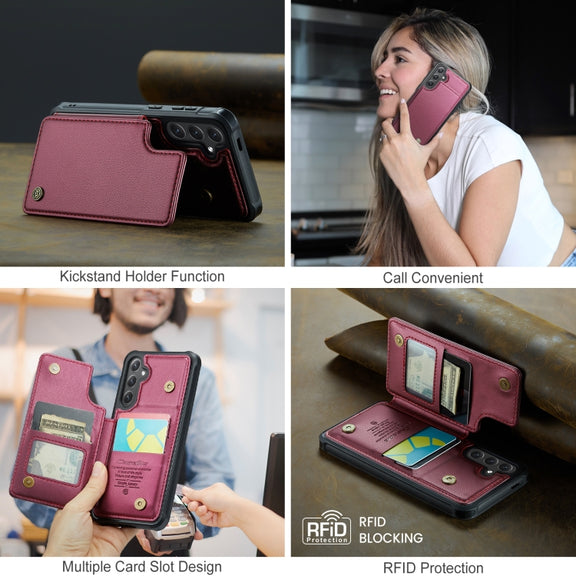 For Samsung Galaxy S25+ 5G CaseMe C22 Card Slots Holder RFID Anti-theft Phone Case(Red)
