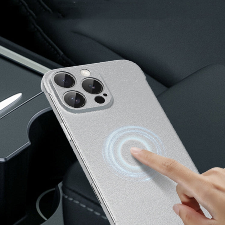 For iPhone 14 Pro Frameless Litchi Texture PC Phone Case(Titanium Silver)