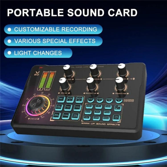 V80 For Mobile Phone Computer Portable Live Streaming Karaoke Sound Card Mixer