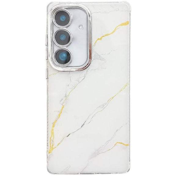 For Samsung Galaxy S25 5G Electroplated Marble Texture Phone Case(Gold White M1)