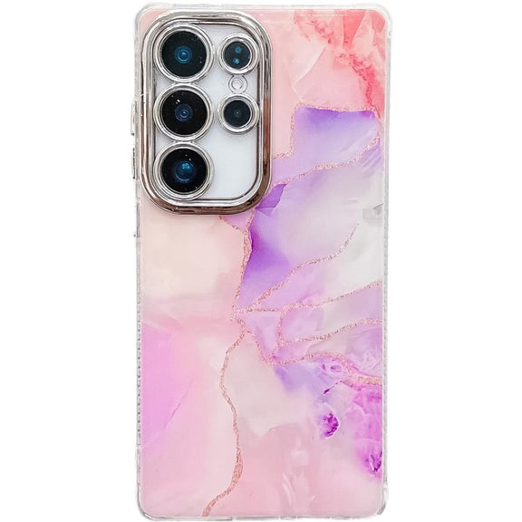 For Samsung Galaxy S25 Ultra 5G Electroplated Marble Texture Phone Case(Pink Purple M4)