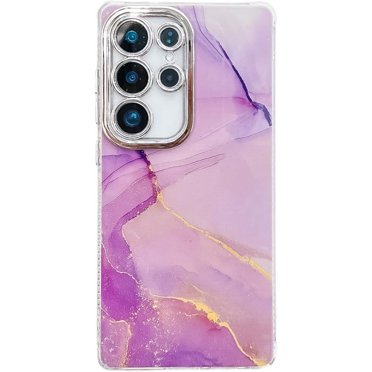 For Samsung Galaxy S25 Ultra 5G Electroplated Marble Texture Phone Case(Gold Purple Red M15)