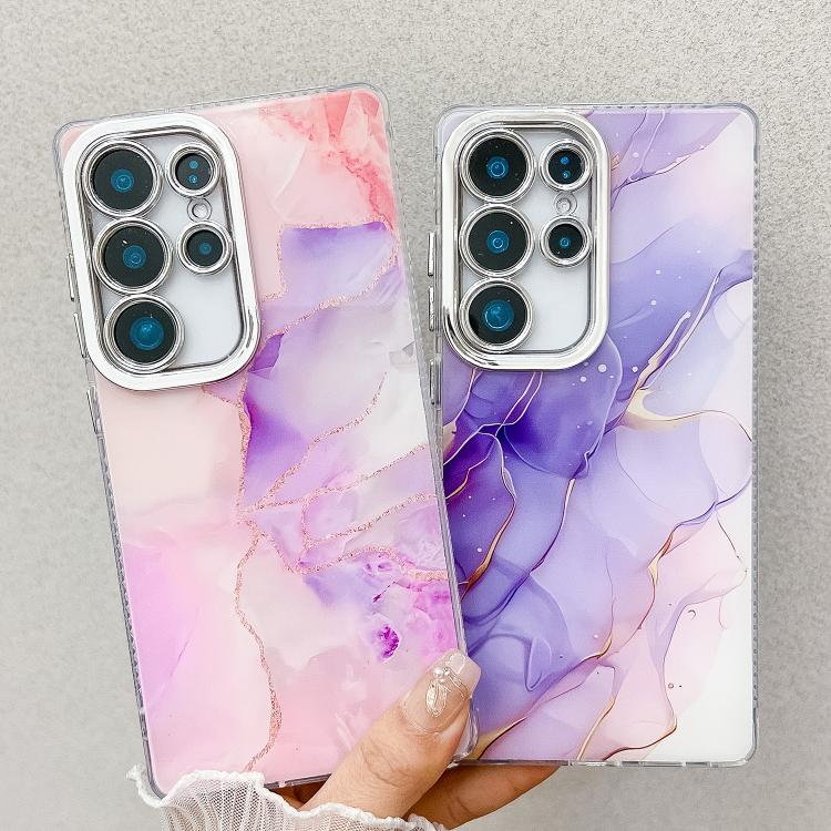 For Samsung Galaxy S25+ 5G Electroplated Marble Texture Phone Case(Red M7)