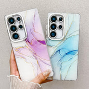 For Samsung Galaxy S25 5G Electroplated Marble Texture Phone Case(Gold White M1)