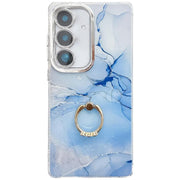 For Samsung Galaxy S25+ 5G Electroplated Marble Texture Ring Holder Phone Case(Blue S11)