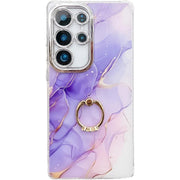 For Samsung Galaxy S25 Ultra 5G Electroplated Marble Texture Ring Holder Phone Case(Purple S3)