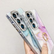 For Samsung Galaxy S25 5G Electroplated Marble Texture Ring Holder Phone Case(Purple Pink S14)