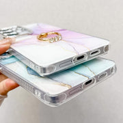 For Samsung Galaxy S25+ 5G Electroplated Marble Texture Ring Holder Phone Case(Light Purple S6)