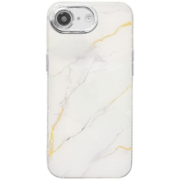 For iPhone 16e Electroplated Marble Texture Phone Case(Gold White M1)