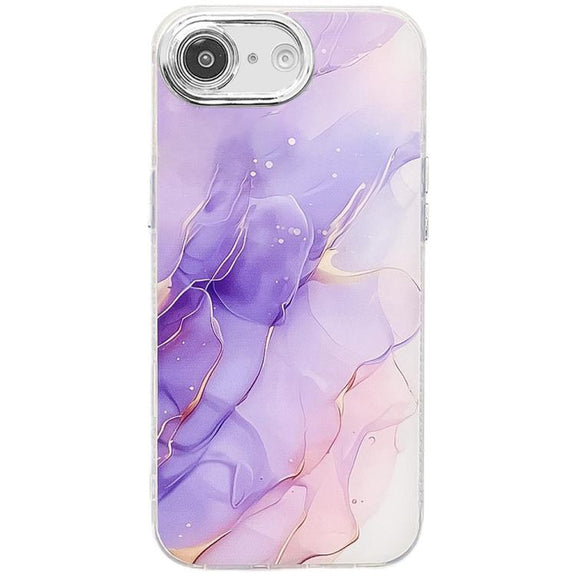 For iPhone 16e Electroplated Marble Texture Phone Case(Purple M3)