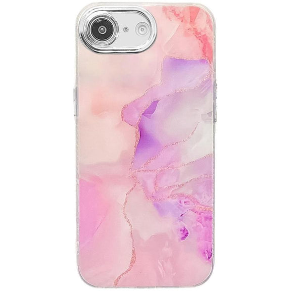 For iPhone 16e Electroplated Marble Texture Phone Case(Pink Purple M4)