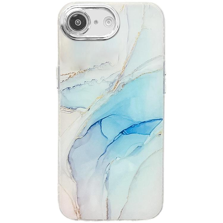 For iPhone 16e Electroplated Marble Texture Phone Case(Light Blue M5)