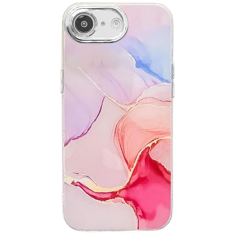 For iPhone 16e Electroplated Marble Texture Phone Case(Red M7)