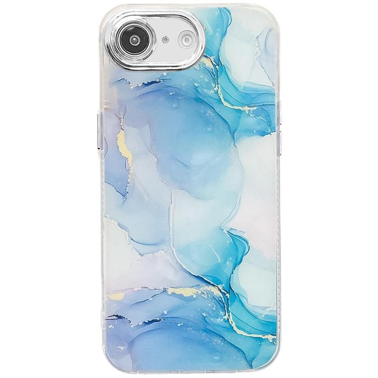 For iPhone 16e Electroplated Marble Texture Phone Case(Blue Green M9)