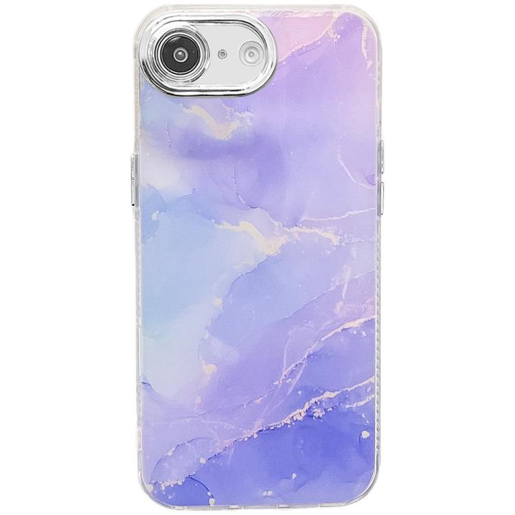 For iPhone 16e Electroplated Marble Texture Phone Case(Blue Purple M10)