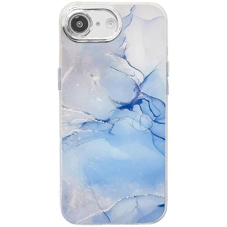 For iPhone 16e Electroplated Marble Texture Phone Case(Blue M11)