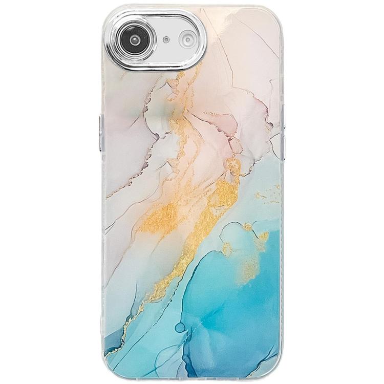 For iPhone 16e Electroplated Marble Texture Phone Case(Yellow Green M13)