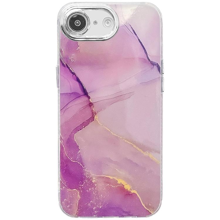 For iPhone 16e Electroplated Marble Texture Phone Case(Gold Purple Red M15)