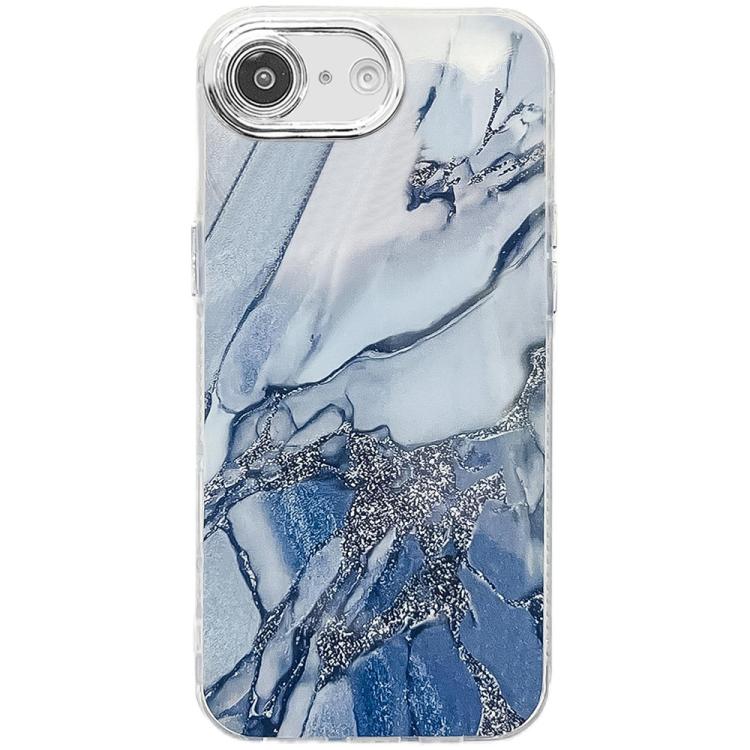 For iPhone 16e Electroplated Marble Texture Phone Case(Navy Blue M17)