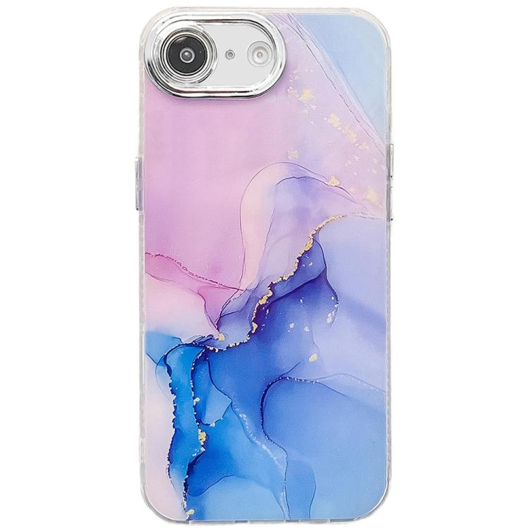For iPhone 16e Electroplated Marble Texture Phone Case(Purple Blue M18)