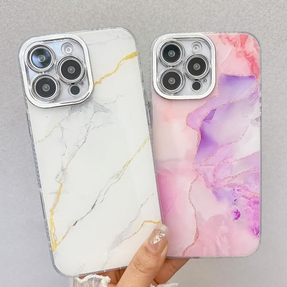 For iPhone 16e Electroplated Marble Texture Phone Case(Dark Blue M16)