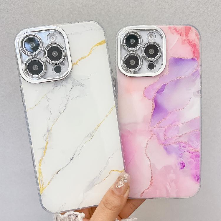 For iPhone 16e Electroplated Marble Texture Phone Case(Blue Purple M10)