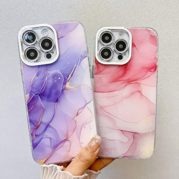 For iPhone 16e Electroplated Marble Texture Phone Case(Dark Blue M16)