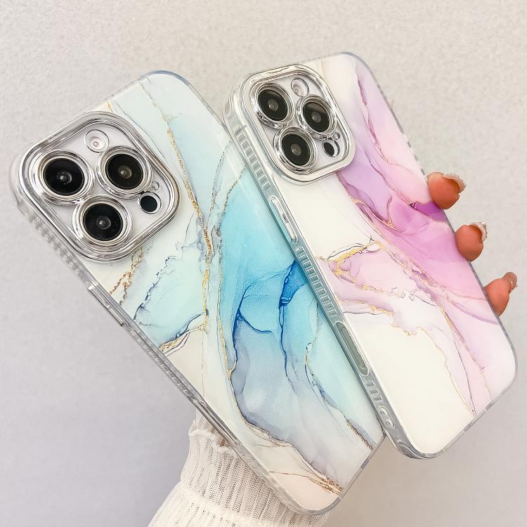 For iPhone 16e Electroplated Marble Texture Phone Case(Dark Blue M16)