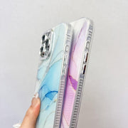For iPhone 16e Electroplated Marble Texture Phone Case(Dark Blue M16)