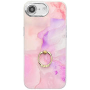 For iPhone 16e Electroplated Marble Texture Ring Holder Phone Case(Pink Purple S4)