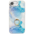 For iPhone 16e Electroplated Marble Texture Ring Holder Phone Case(Blue Green S9) - iPhone 16e Cases by PMC TechLife | Online Shopping South Africa | PMC TechLife | Buy Now Pay Later Mobicred