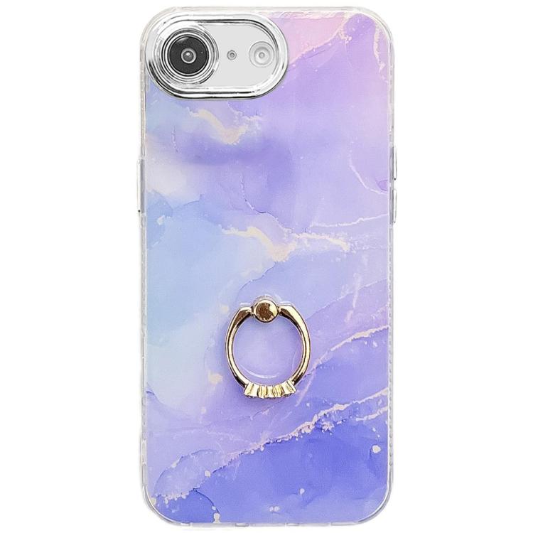 For iPhone 16e Electroplated Marble Texture Ring Holder Phone Case(Blue Purple S10)
