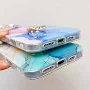 For iPhone 16e Electroplated Marble Texture Ring Holder Phone Case(Yellow Green S13)