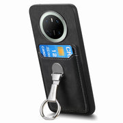 For Huawei Mate 70 Pro Retro Folding Ring Holder Card Bag MagSafe Phone Case(Black)