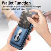 For Huawei Mate 70 Pro Retro Folding Ring Holder Card Bag MagSafe Phone Case(Blue)