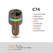 C74 Bluetooth 5.3 Car Charger PD 30W Fast Charging  with Digital Display