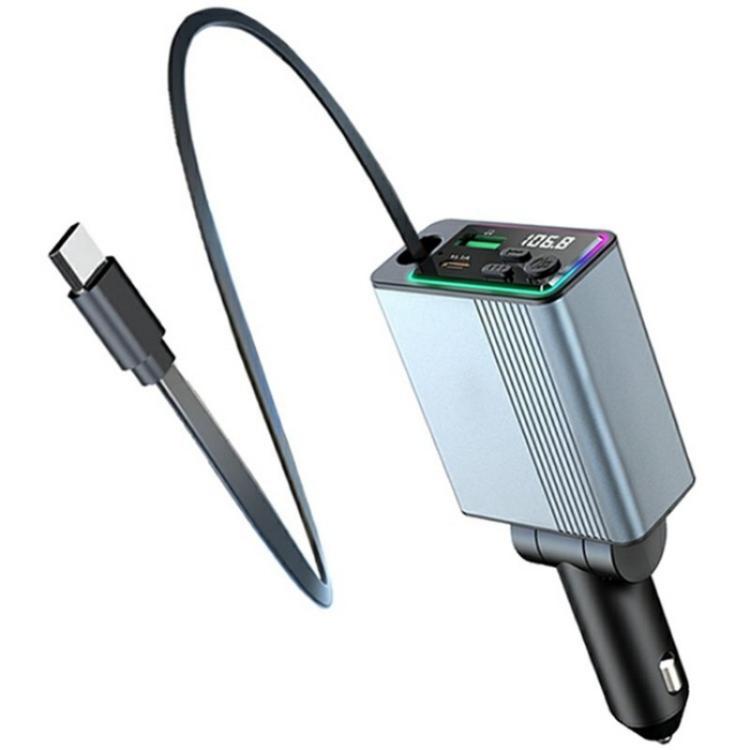 C77 Car Charger FM Transmitter Fast Charging Adapter with PD 30W Extendable Type-C Cable