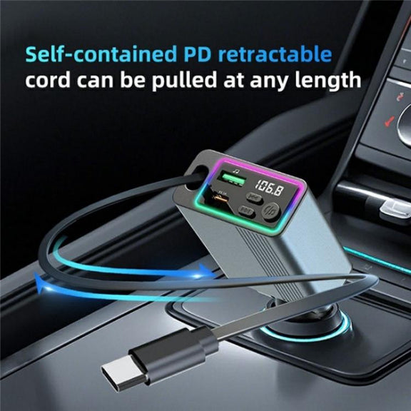 C77 Car Charger FM Transmitter Fast Charging Adapter with PD 30W Extendable Type-C Cable