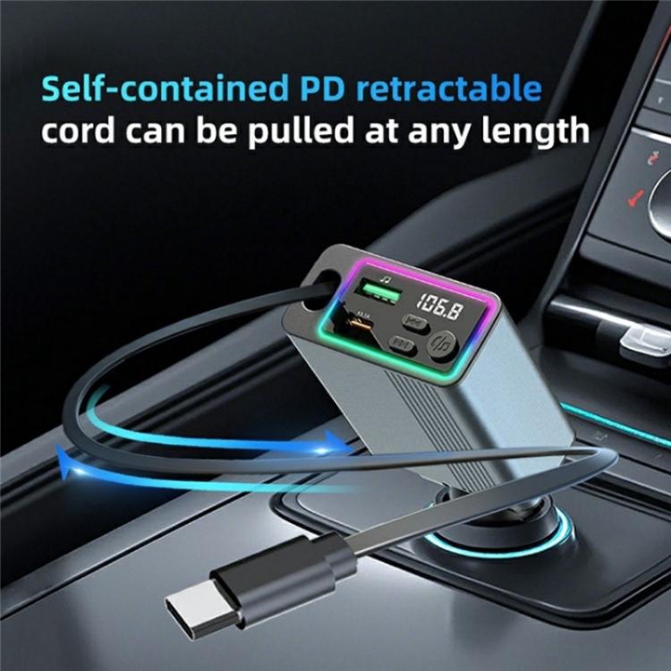 C77 Car Charger FM Transmitter Fast Charging Adapter with PD 30W Extendable Type-C Cable