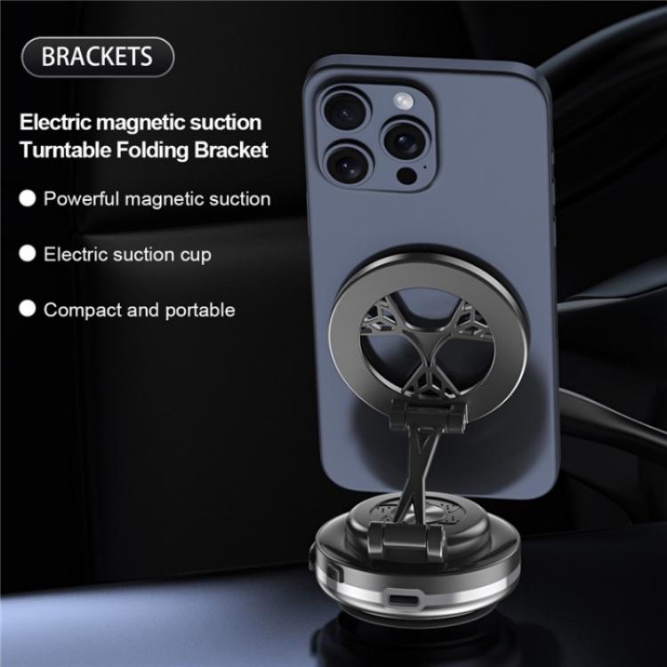 C6 Adjustable Folding Rotating Car Stand Vacuum Suction Cup Magnetic Phone Holder(Silver)