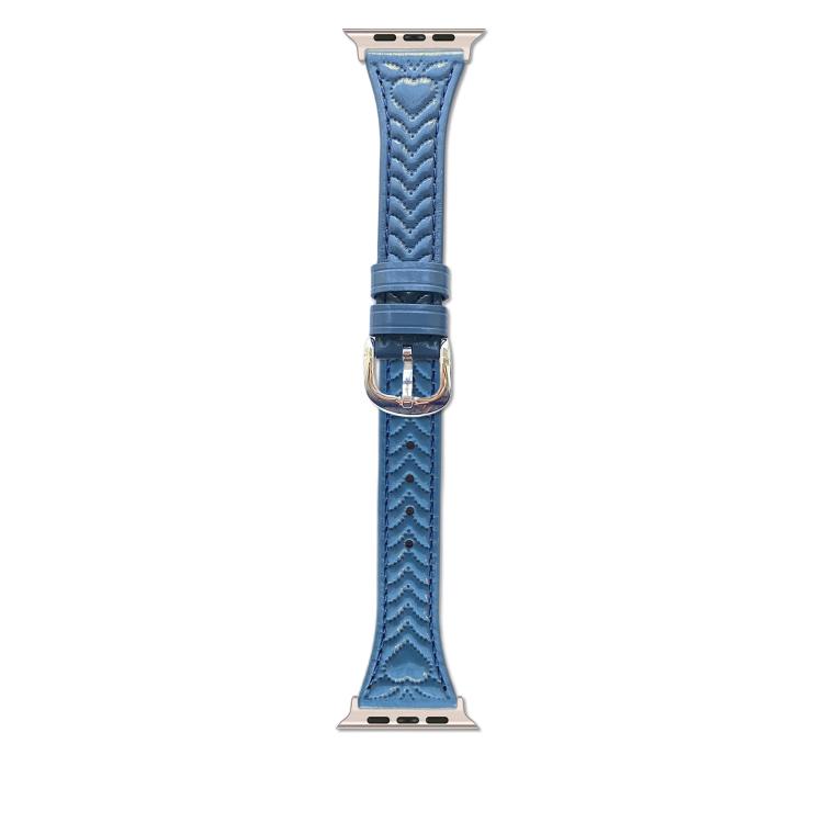 For Apple Watch 46mm / 49mm / 45mm / 44mm Heart-Shaped Embossed Leather Watch Band(Chrysanthemum Blue)