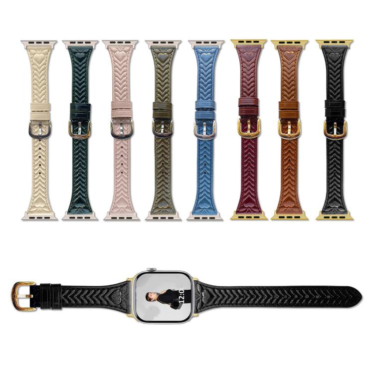 For Apple Watch 46mm / 49mm / 45mm / 44mm Heart-Shaped Embossed Leather Watch Band(Black)