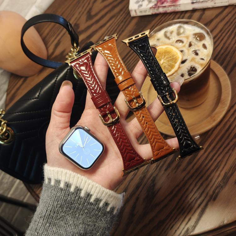 For Apple Watch 46mm / 49mm / 45mm / 44mm Heart-Shaped Embossed Leather Watch Band(Wine Red)