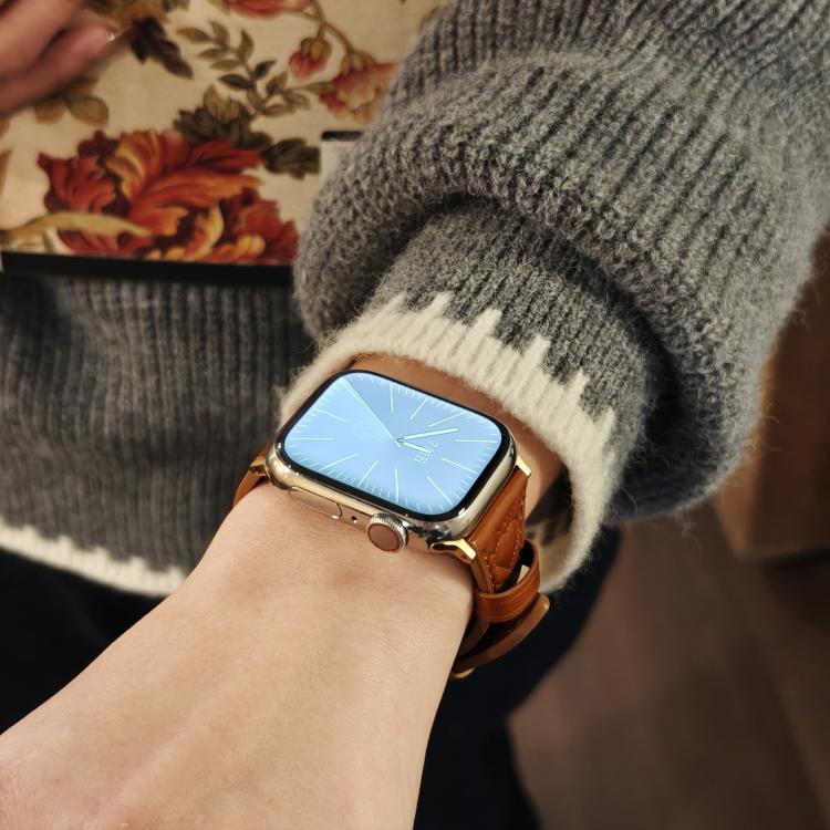 For Apple Watch 42mm / 41mm / 40mm / 38mm Heart-Shaped Embossed Leather Watch Band(Brown)