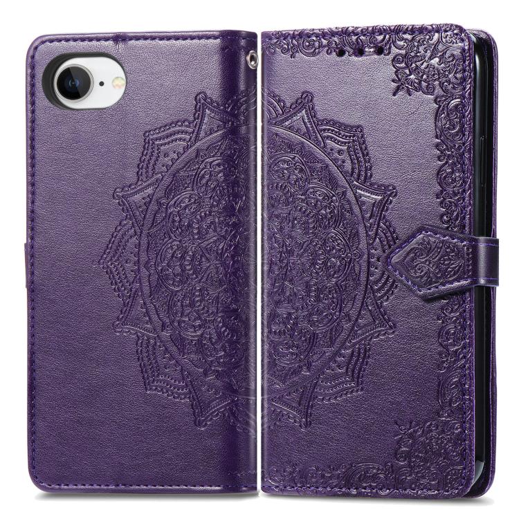 For iPhone 16e Mandala Flower Embossed Leather Phone Case(Purple)