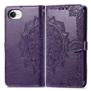 For iPhone 16e Mandala Flower Embossed Leather Phone Case(Purple)