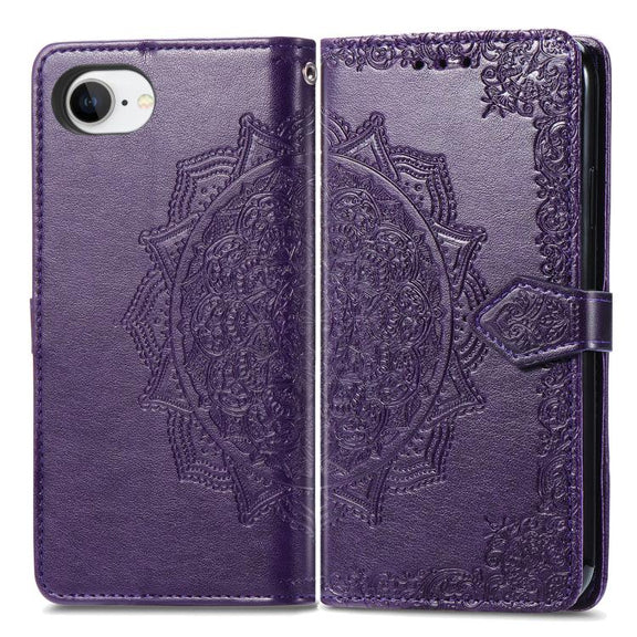 For iPhone 16e Mandala Flower Embossed Leather Phone Case(Purple)